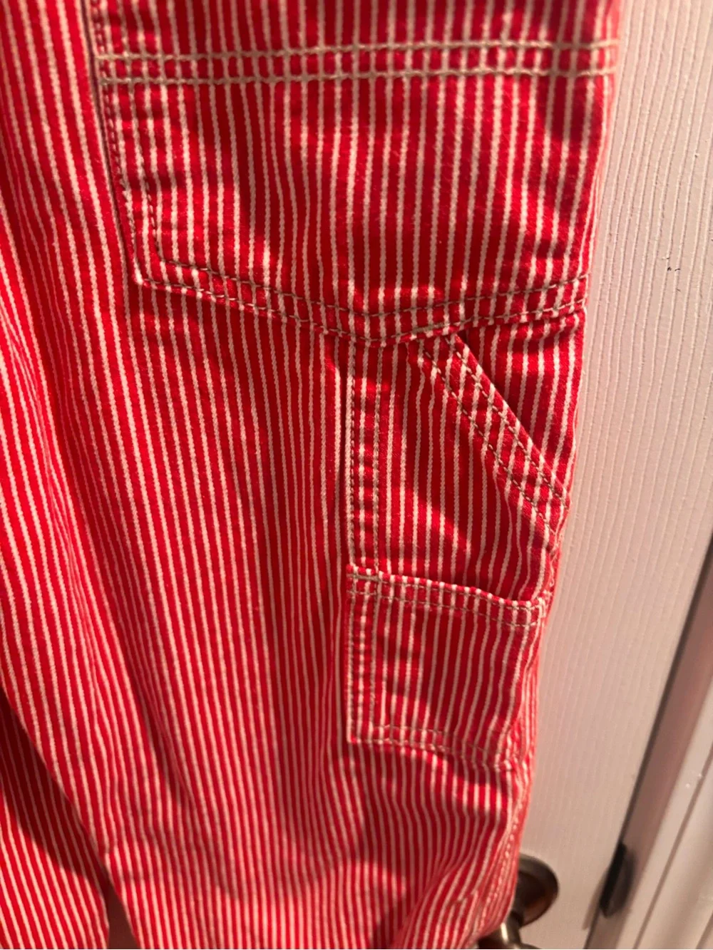 OshKosh B'gosh Red and White Striped Kids Lined Overalls